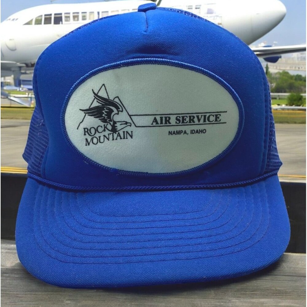 Rocky Mountain Air Service Trucker Hat Nampa Idaho Snapback Cap Blue PNW